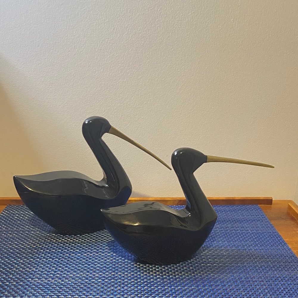 Vintage Rosenthal Netter MCM Bakelite Black Birds with Brass Beaks